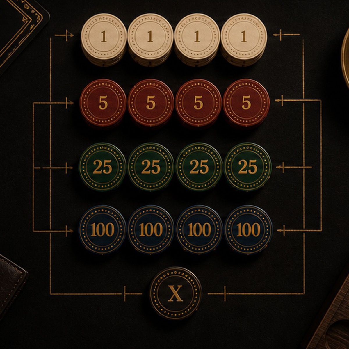 Concept image showing poker chip denomination groups