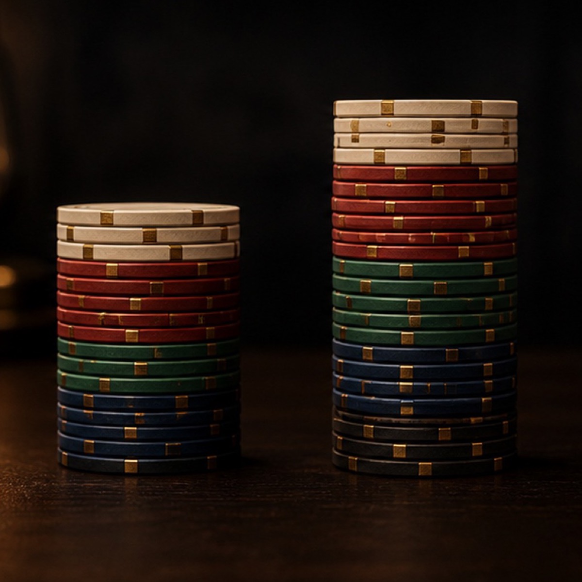 Concept image comparing two poker chip stack sizes
