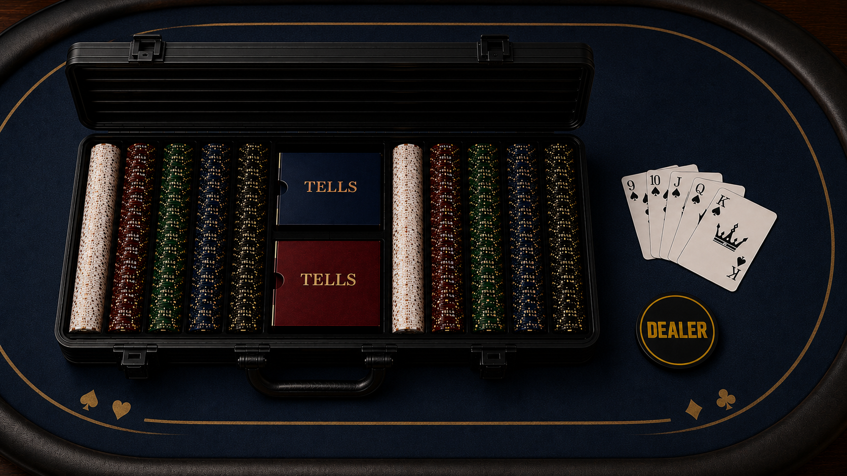 Complete Tells Poker Club chip set with case and accessories
